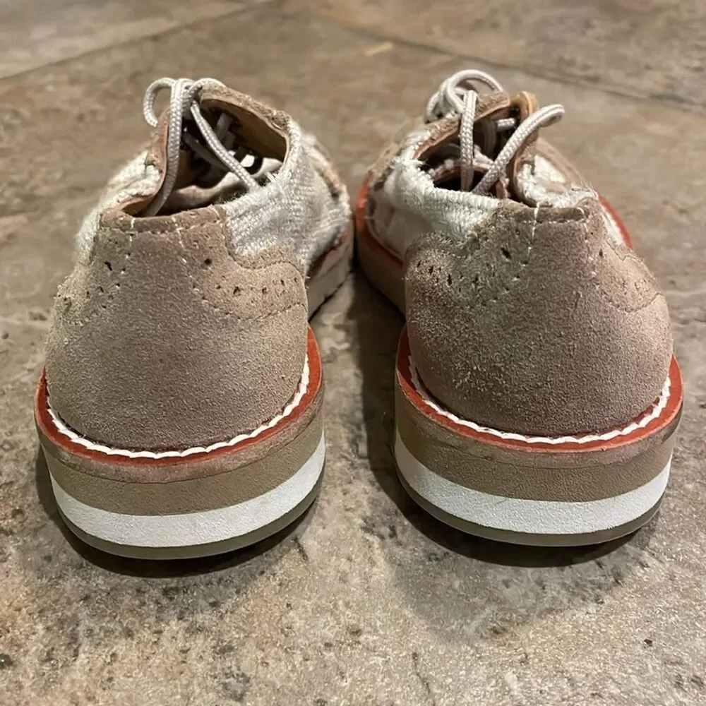 Eli 1957 Beige Suede Linen Derby Oxford Shoes Boys EU 25 US 8 Handmade Spain